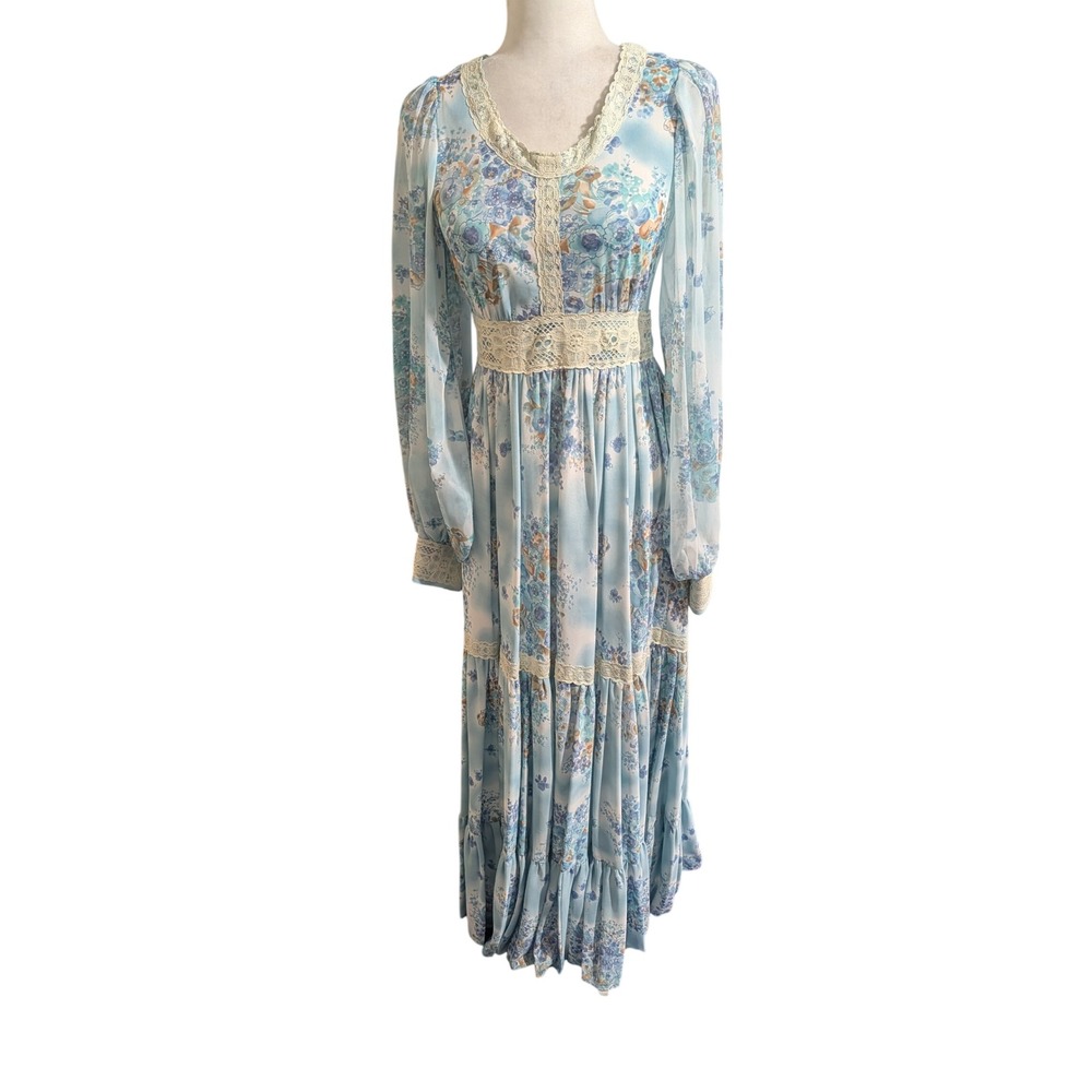 VTG 70s Prairie Dress 2 Gunne Sax Style Boho Cottagecore Union made Selkie Style